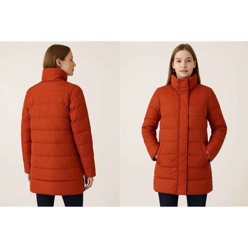 $240 Lands' End Dark Orange Quilted Puffer Zip Up Long 600 Down Jacket Size Xs